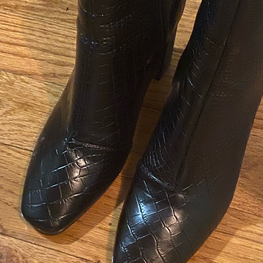 Black croc heeled boots